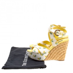 Pre Owned Louis Vuitton Printed Fabric Tuileries Raffia Wedge Cross Strap Sandals Size 40