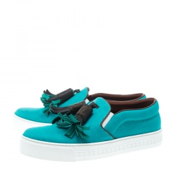 Pre Owned حذاء رياضي لوي فيتون ديستينيشن دينم وكانفاس مونوغرمي تركواز سليب أون مقاس 39.5