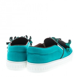 Pre Owned حذاء رياضي لوي فيتون ديستينيشن دينم وكانفاس مونوغرمي تركواز سليب أون مقاس 39.5