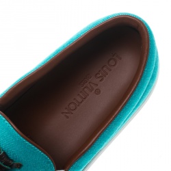 Pre Owned حذاء رياضي لوي فيتون ديستينيشن دينم وكانفاس مونوغرمي تركواز سليب أون مقاس 39.5