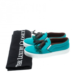 Pre Owned حذاء رياضي لوي فيتون ديستينيشن دينم وكانفاس مونوغرمي تركواز سليب أون مقاس 39.5