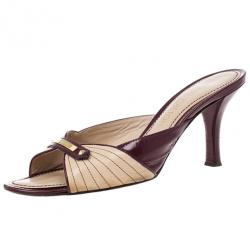 Pre Owned Louis Vuitton Beige Leather Slides Size 38