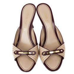 Pre Owned Louis Vuitton Beige Leather Slides Size 38