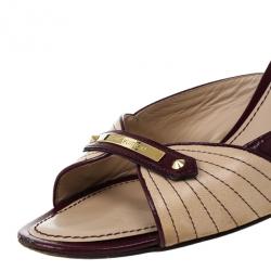 Pre Owned Louis Vuitton Beige Leather Slides Size 38