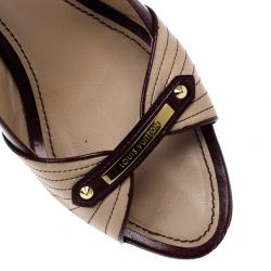 Pre Owned Louis Vuitton Beige Leather Slides Size 38