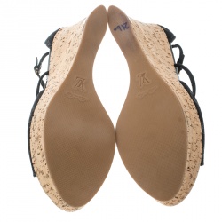 Pre Owned Louis Vuitton Black Monogram Denim Blue Oasis Wedge Sandals Size 41