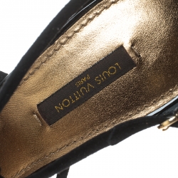 Pre Owned Louis Vuitton Black Monogram Denim Blue Oasis Wedge Sandals Size 41