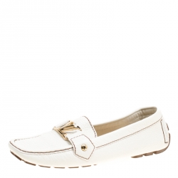 مملوكة مسبقًا Louis Vuitton Off White Leather Oxford Loafers Size 38.5