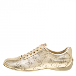 Louis Vuitton Metallic Gold Leather Perforated Leather Sneakers Size 38