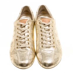 Louis Vuitton Metallic Gold Leather Perforated Leather Sneakers Size 38
