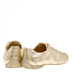 Louis Vuitton Metallic Gold Leather Perforated Leather Sneakers Size 38