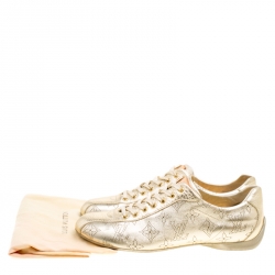Louis Vuitton Metallic Gold Leather Perforated Leather Sneakers Size 38