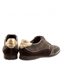 Louis Vuitton Brown Monogram Canvas and Patent Leather Globe Trotter Square Toe Sneakers Size 36