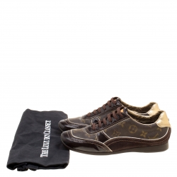 Louis Vuitton Brown Monogram Canvas and Patent Leather Globe Trotter Square Toe Sneakers Size 36