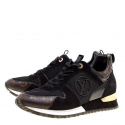 Louis Vuitton Brown/Black Monogram Canvas and Suede Run Away Lace Up Sneakers Size 39