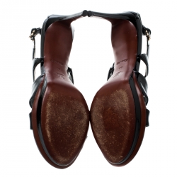 Pre Owned Louis Vuitton Black Patent Leather Fleur Cross Strap Platform Sandals Size 40