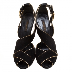 Pre Owned Louis Vuitton Black Suede Wedge Sandals Size 38