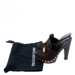 Pre Owned Louis Vuitton Brown Nubuck Dice Clogs Size 36