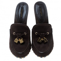 Pre Owned Louis Vuitton Brown Nubuck Dice Clogs Size 36