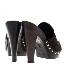 Pre Owned Louis Vuitton Brown Nubuck Dice Clogs Size 36