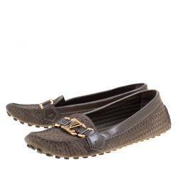 مملوكة مسبقًا Louis Vuitton Grey Nubuck Leather Hockenheim Loafers Size 39