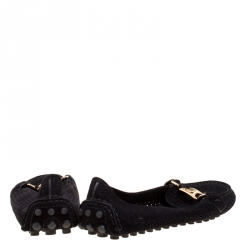 Pre Owned Louis Vuitton Black Perforated Suede Oxford Loafers Size 38