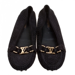 Pre Owned Louis Vuitton Black Perforated Suede Oxford Loafers Size 38