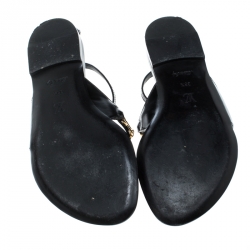 Pre Owned Louis Vuitton Black Leather Thong Ankle Strap Sandals Size 38.5