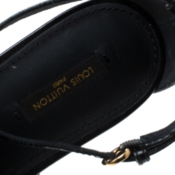 Pre Owned Louis Vuitton Black Leather Thong Ankle Strap Sandals Size 38.5