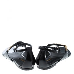 Pre Owned Louis Vuitton Black Leather Thong Ankle Strap Sandals Size 38.5