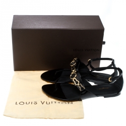 Pre Owned Louis Vuitton Black Leather Thong Ankle Strap Sandals Size 38.5