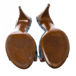 مملوكة مسبقًا حذاء سلايدز لوي فيتون فيونكة دنيم مونوغرامي أزرق مقاس 40