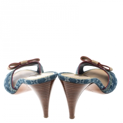 مملوكة مسبقًا حذاء سلايدز لوي فيتون فيونكة دنيم مونوغرامي أزرق مقاس 40