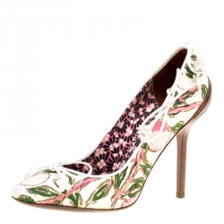 Pre Owned Louis Vuitton White Multicolor Fabric Flower Fields Print Pumps Size 36.5
