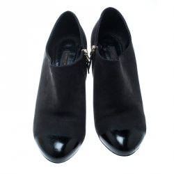 Pre Owned Louis Vuitton Black Suede Ankle Booties Size 39.5