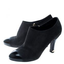 Pre Owned Louis Vuitton Black Suede Ankle Booties Size 39.5