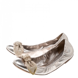 Pre Owned حذاء فلات بالية لوي فيتون أميوليت ترتر وجلد ميتالك مقاس 40.5