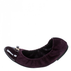 Pre Owned Louis Vuitton Purple Suede And Leather Elba Scrunch Ballet Flats Size 39.5