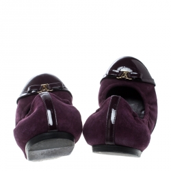Pre Owned Louis Vuitton Purple Suede And Leather Elba Scrunch Ballet Flats Size 39.5