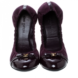 Pre Owned Louis Vuitton Purple Suede And Leather Elba Scrunch Ballet Flats Size 39.5
