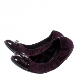 Pre Owned Louis Vuitton Purple Suede And Leather Elba Scrunch Ballet Flats Size 39.5