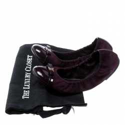 Pre Owned Louis Vuitton Purple Suede And Leather Elba Scrunch Ballet Flats Size 39.5