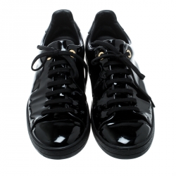 Louis Vuitton Black Patent Leather Low Top Sneakers Size 39.5