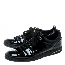 Louis Vuitton Black Patent Leather Low Top Sneakers Size 39.5