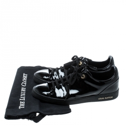 Louis Vuitton Black Patent Leather Low Top Sneakers Size 39.5