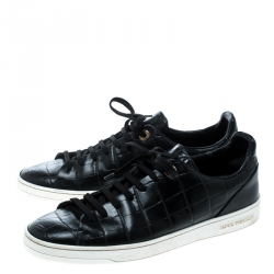 Pre Owned Louis Vuitton Black Crocodile Embossed Leather Frontrow Sneakers Size 39.5