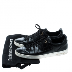 Pre Owned Louis Vuitton Black Crocodile Embossed Leather Frontrow Sneakers Size 39.5