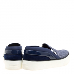 Louis Vuitton Blue Printed Canvas and Leather Slip On Sneakers Size 39