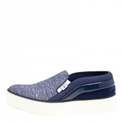 Louis Vuitton Blue Printed Canvas and Leather Slip On Sneakers Size 39