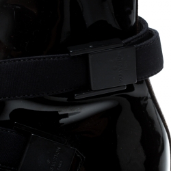 Pre Owned Louis Vuitton Black/Brown Patent Leather and Monogram Canvas Ankle Strap Sandals Size 39